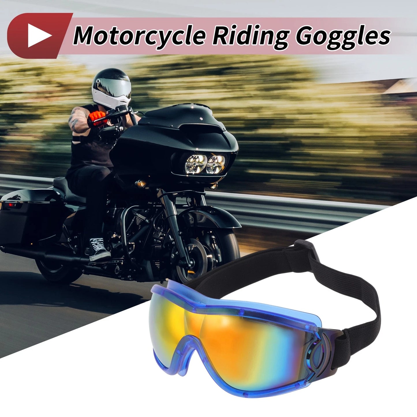 Goggles for Motorcycle Riding Red Lens Blue Frame PC PU Sunglasses