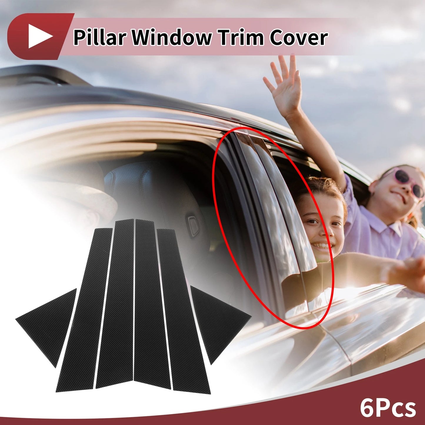 6 Pcs Door Pillar Window Trim for KIA Cerato (2009-2012) Black Carbon Fiber