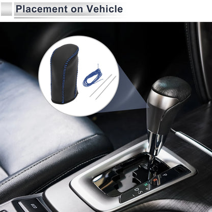 Nissan Tiida Gear Shift Knob Cover 2004-2012 Black Blue Faux Leather