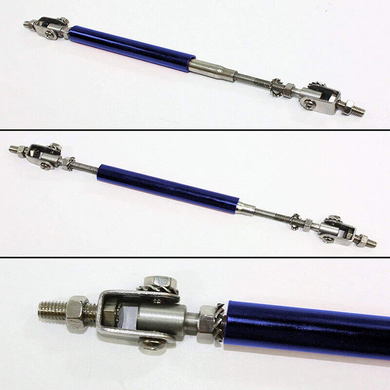 Blue Adjustable Front Bumper Lip Splitter Strut Rod Tie Support Bar for Universal