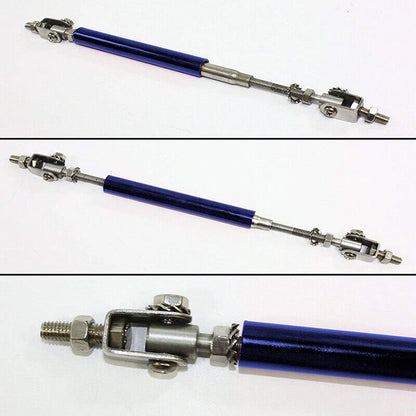 Blue Adjustable Front Bumper Lip Splitter Strut Rod Tie Support Bar for Universal