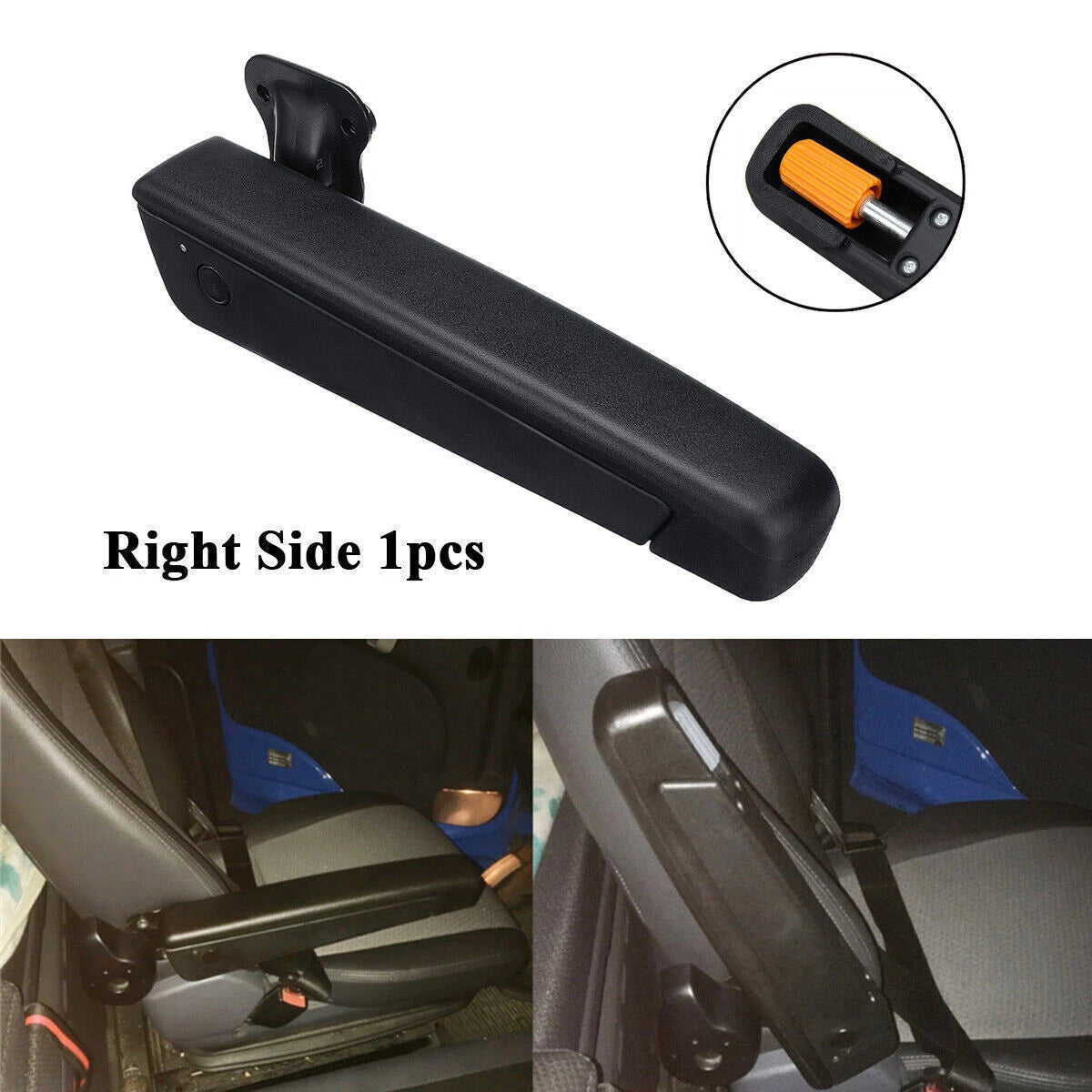 Black PU Leather Adjustable Right Seat Armrest for Car RV Van Truck