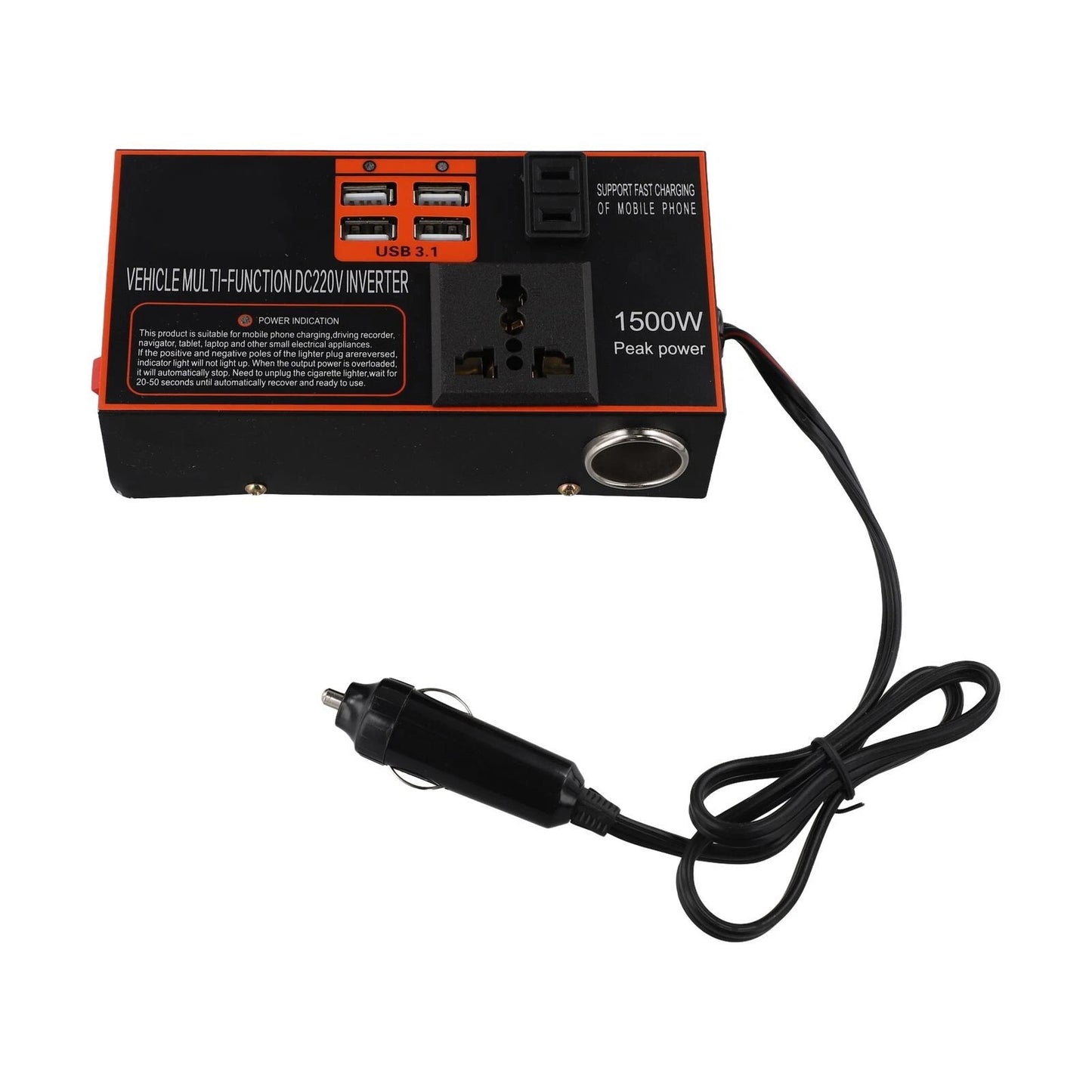 1500W Power Inverter Adapter Converter 12V/24V to 110V/220V Car Charger Trip