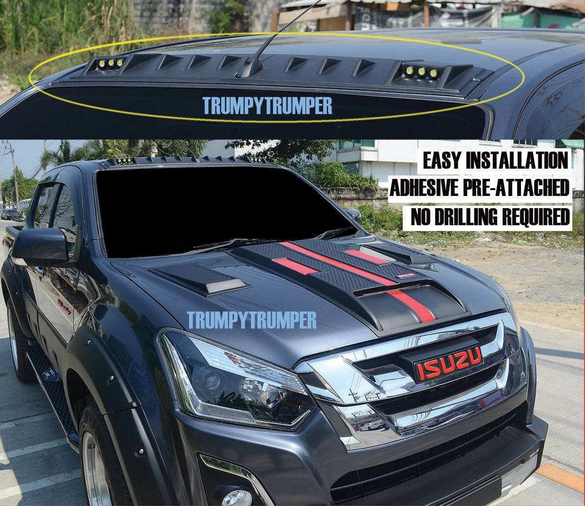 K Front LED Roof Spoiler in Matte Black for Isuzu D-Max Ute Pickup (2017-2020)