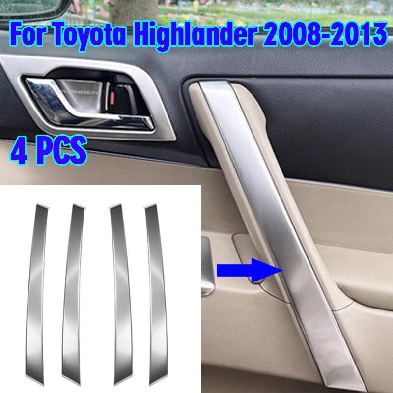 4 x Silver Armrest Door Handle Trim Cover for Toyota Highlander (2008–2013)