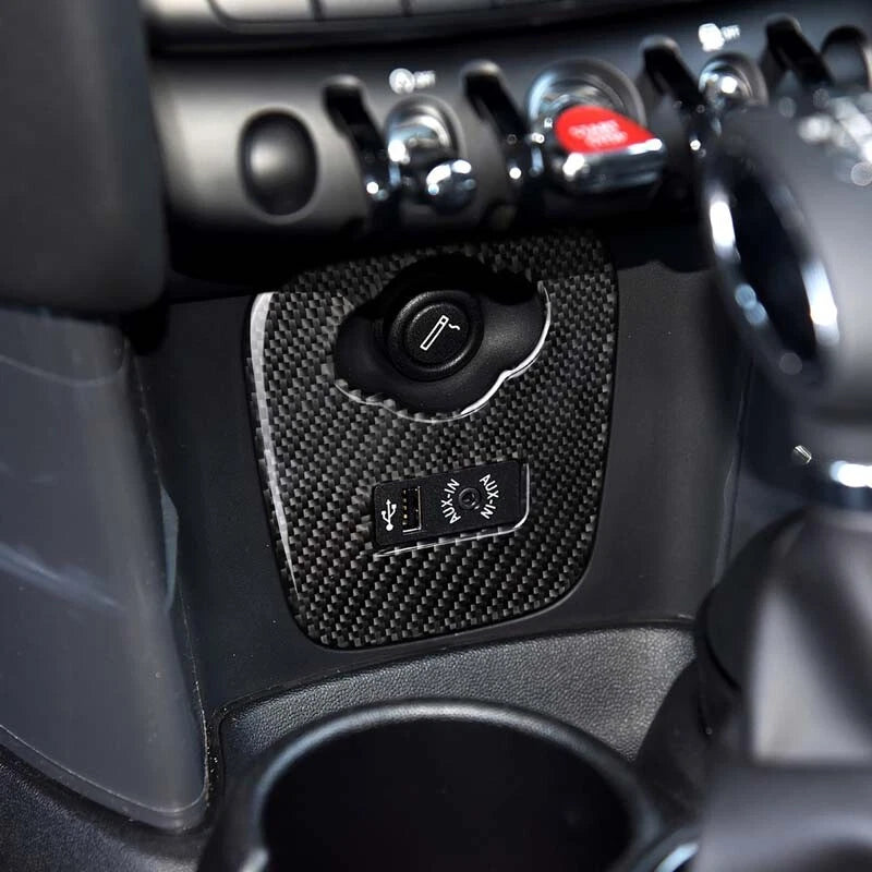 Carbon Fiber Cigarette Lighter Device Sticker Trim Fit For Mini Cooper F55 F56