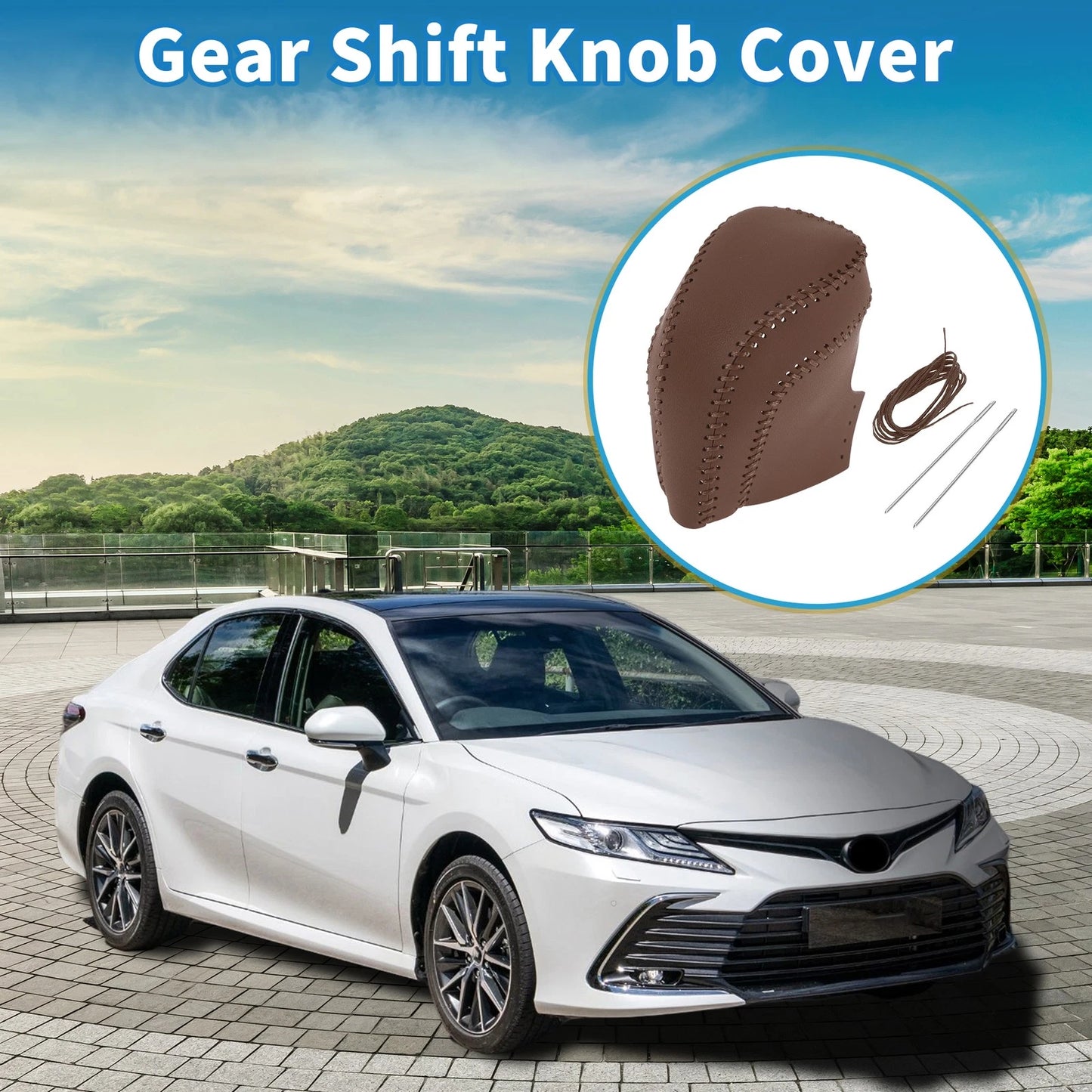 Car Gear Shift Knob Cover 1 Pc for Toyota Camry (2018-2024) Brown Faux Leather