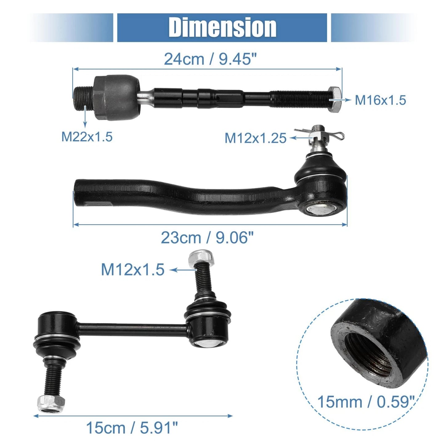 6pcs Tie Rod End Links & Sway Bar Link for Lincoln MKX (2007-2015)