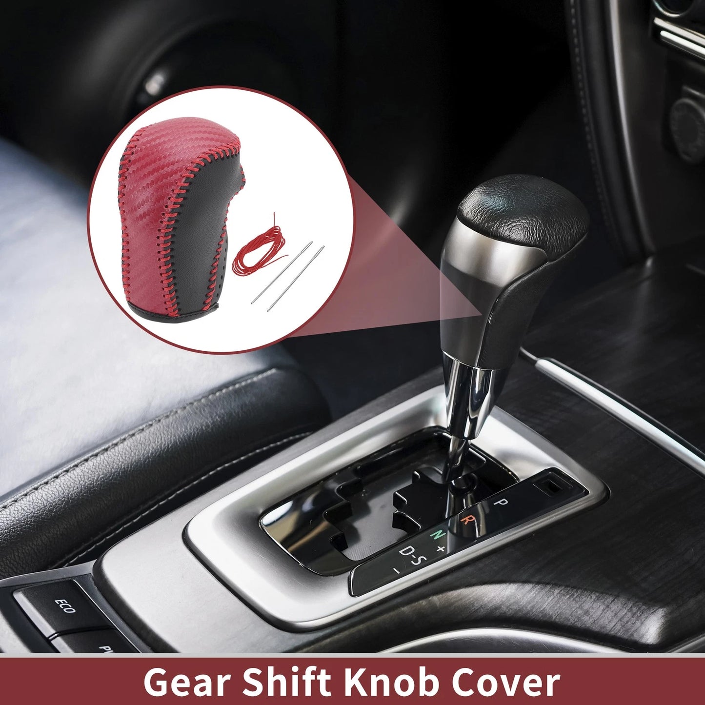 Car Gear Shift Knob Cover for Mazda CX-5 (2013-2014) Black Red Faux Leather