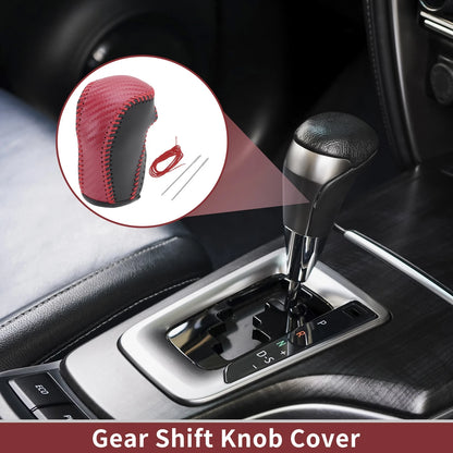 Car Gear Shift Knob Cover for Mazda CX-5 (2013-2014) Black Red Faux Leather