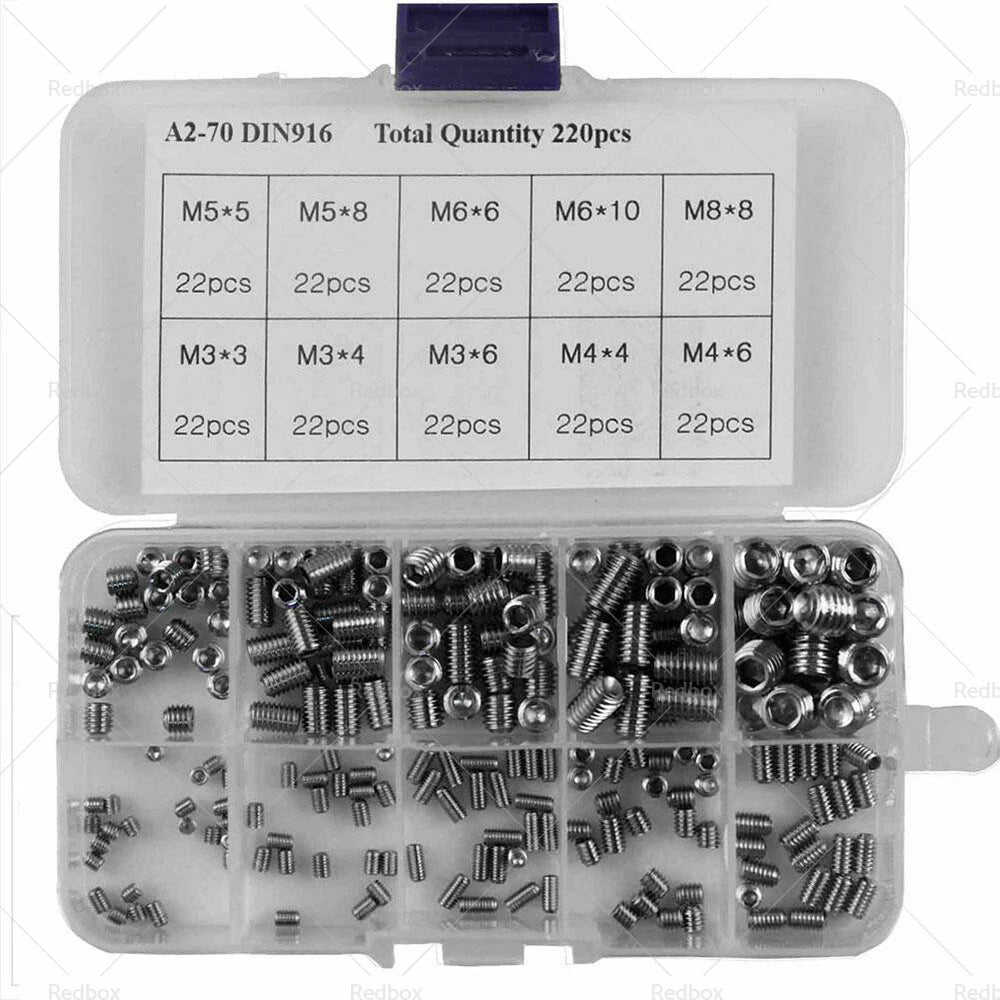 Stainless Steel Allen Head Socket Grub Screws Assortment 220 Pcs