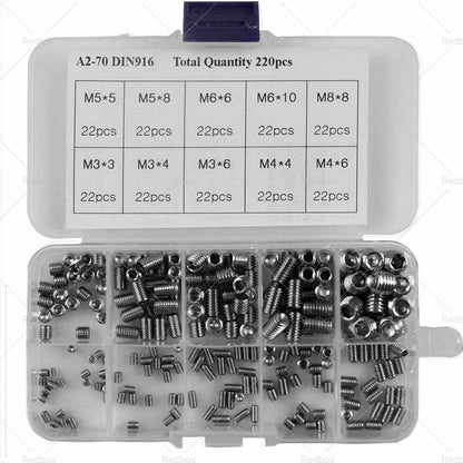 Stainless Steel Allen Head Socket Grub Screws Assortment 220 Pcs