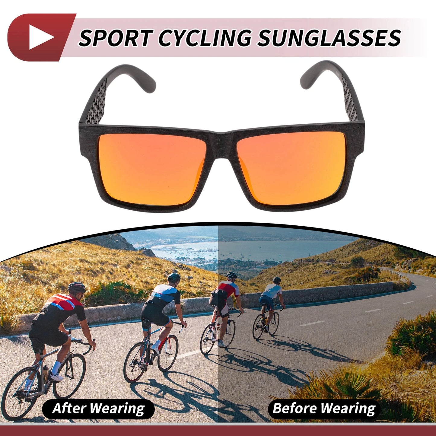 Motorcycle Riding Goggles Red Lens Black Frame Tri-acetel Cellulose PC UV400