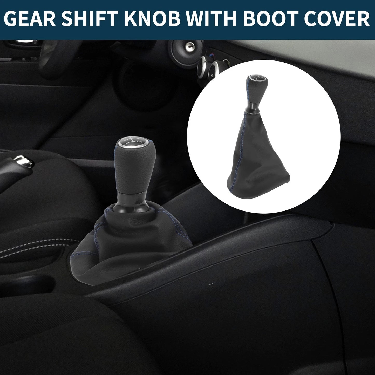 5 Speed Gear Shift Knob & Cover for Peugeot 206 (2005-2008) Black Faux Leather