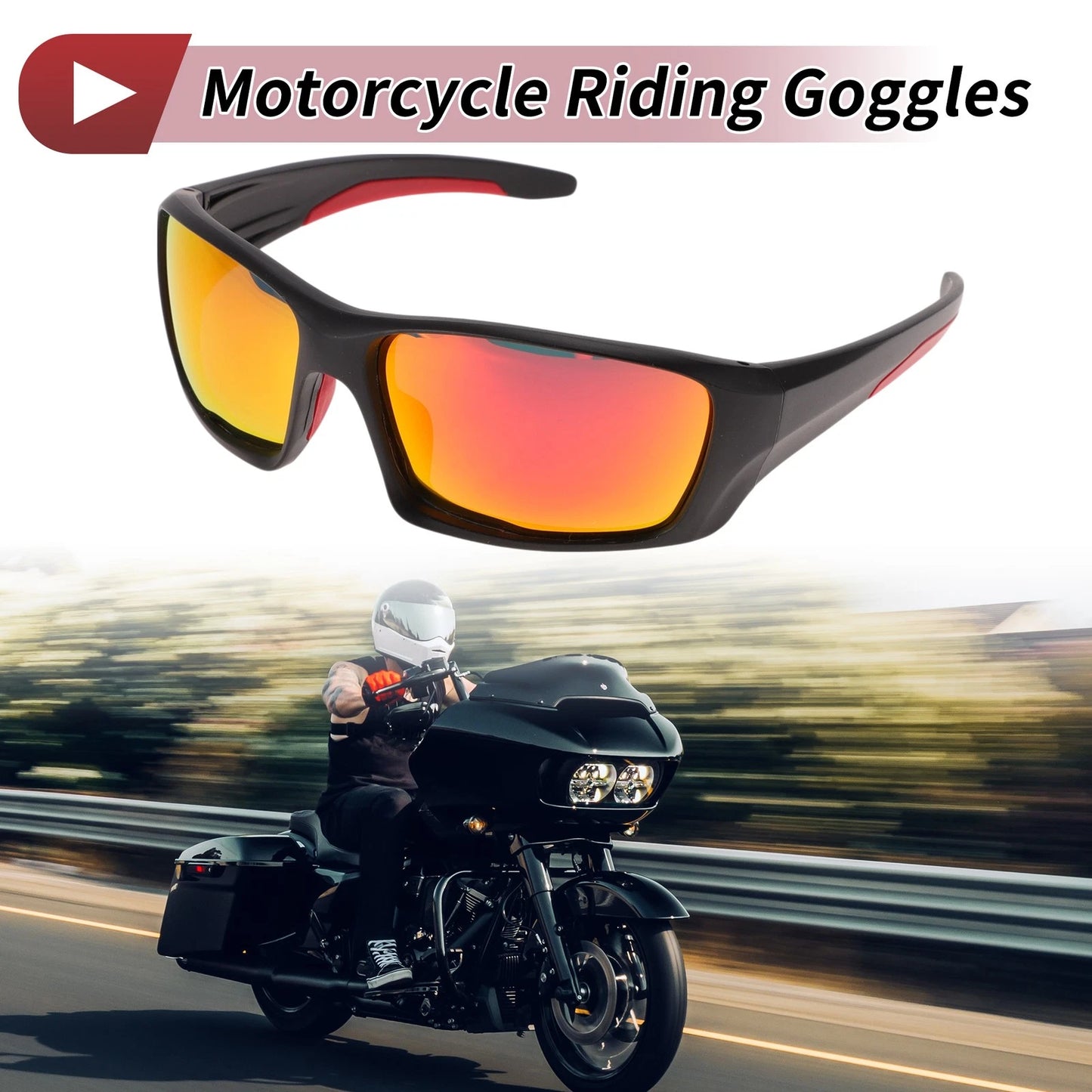 Riding Goggles Red Lens Black Frame Tri-acetel Cellulose for MakeModel