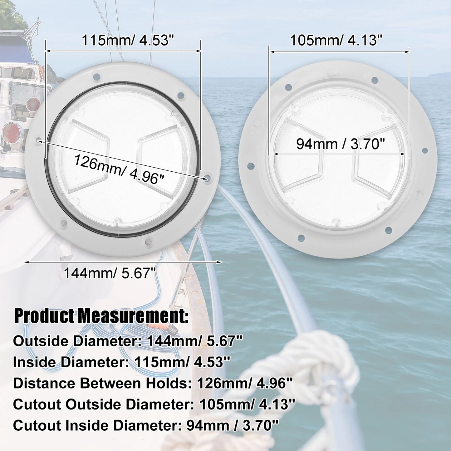 4 x Marine Boat Hatch Inspection Deck Plate Non-Slip White W/Fan-Shaped Groove
