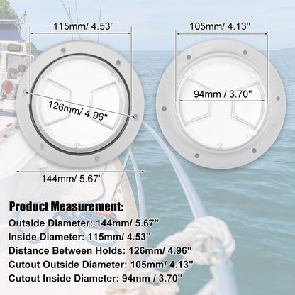 4 x Marine Boat Hatch Inspection Deck Plate Non-Slip White W/Fan-Shaped Groove