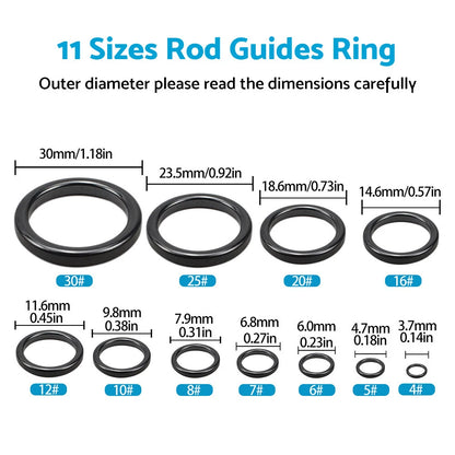 160Pcs 3.7-30mm Ceramic Fishing Rod Guide Rings for Repair