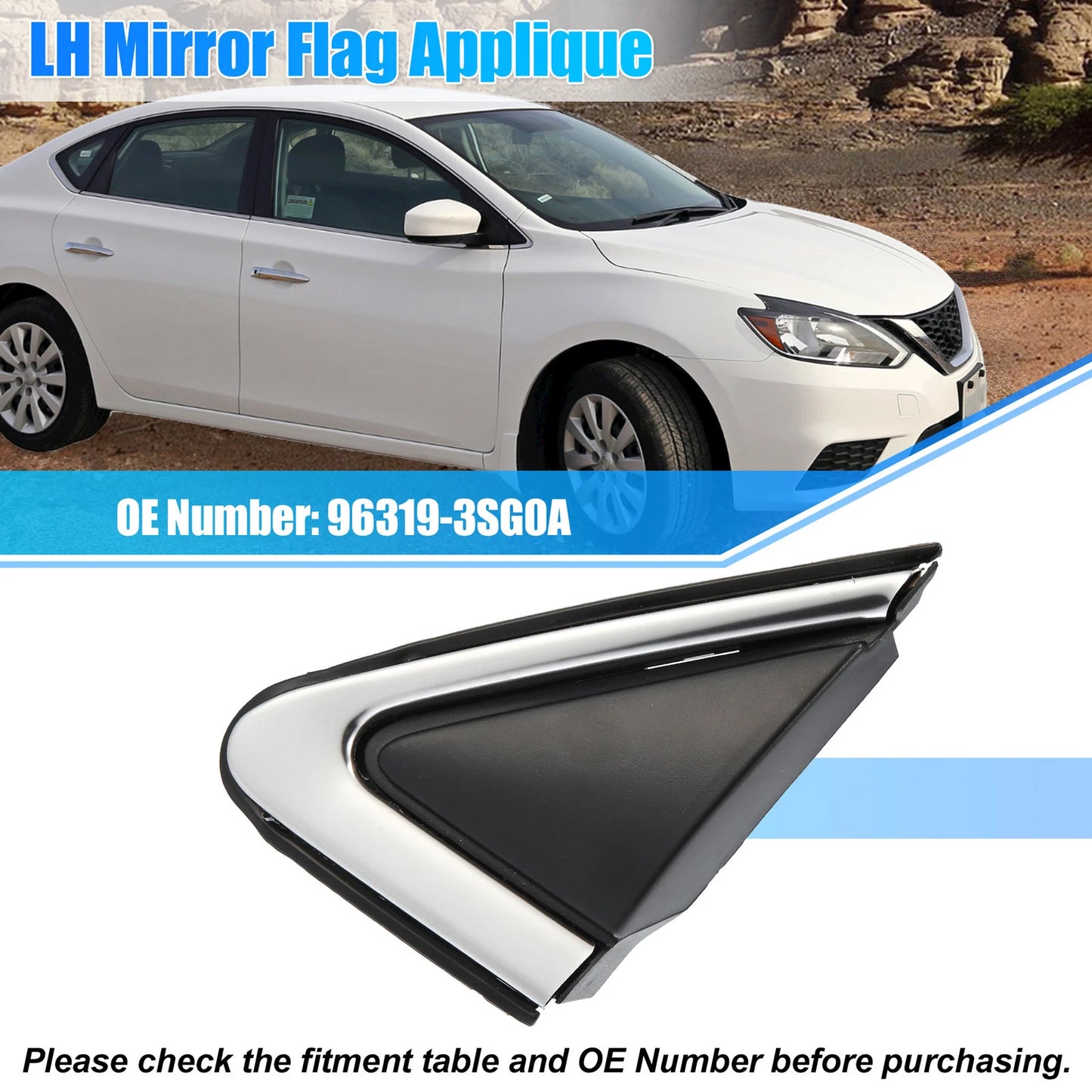 Driver Side Mirror Applique for Nissan Sentra (2013-2019)