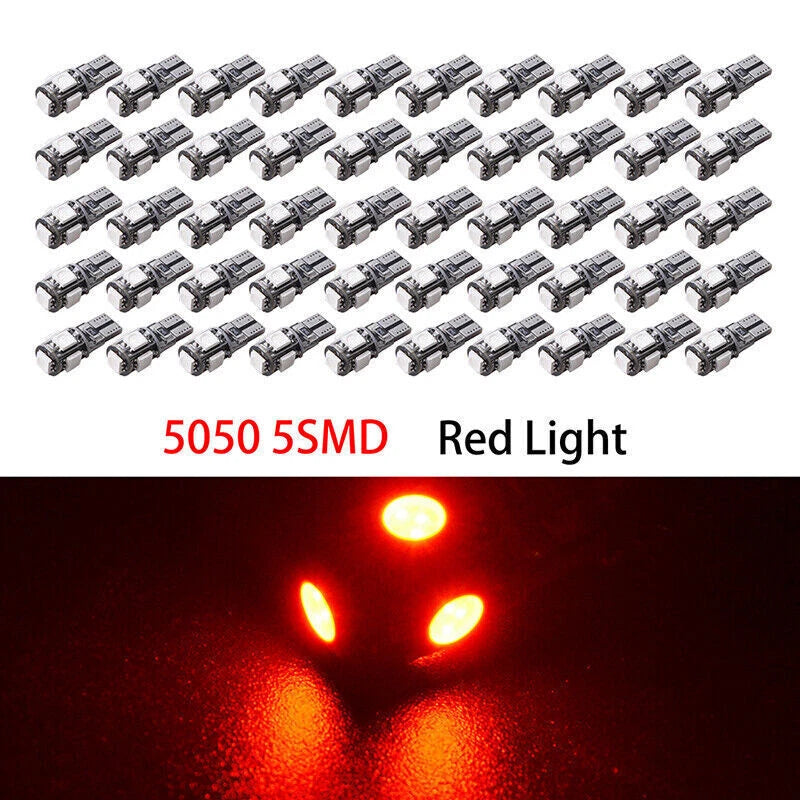 50 x T10 5-SMD 5050 Red LED Light Bulbs for Various Vehicles ()