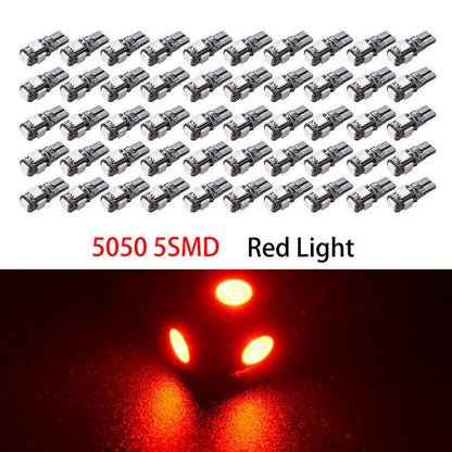 50 x T10 5-SMD 5050 Red LED Light Bulbs for Various Vehicles ()