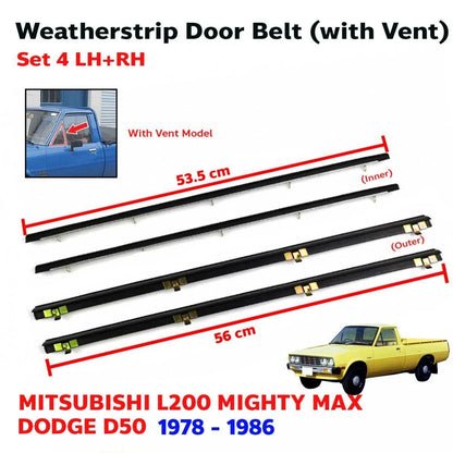 Out-In Weatherstrip Front w Vent Set 4 Fits Mitsubishi L200 Express 1978-86 D06