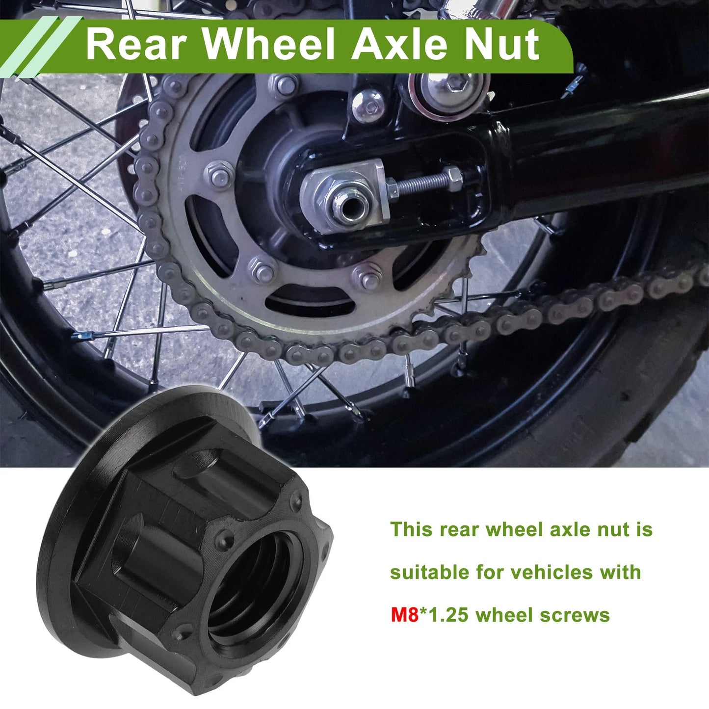 4Pcs Wheel Axle Nut Screw Nut M8 x 1.25 for Cars/Motorcycles/Bicycles
