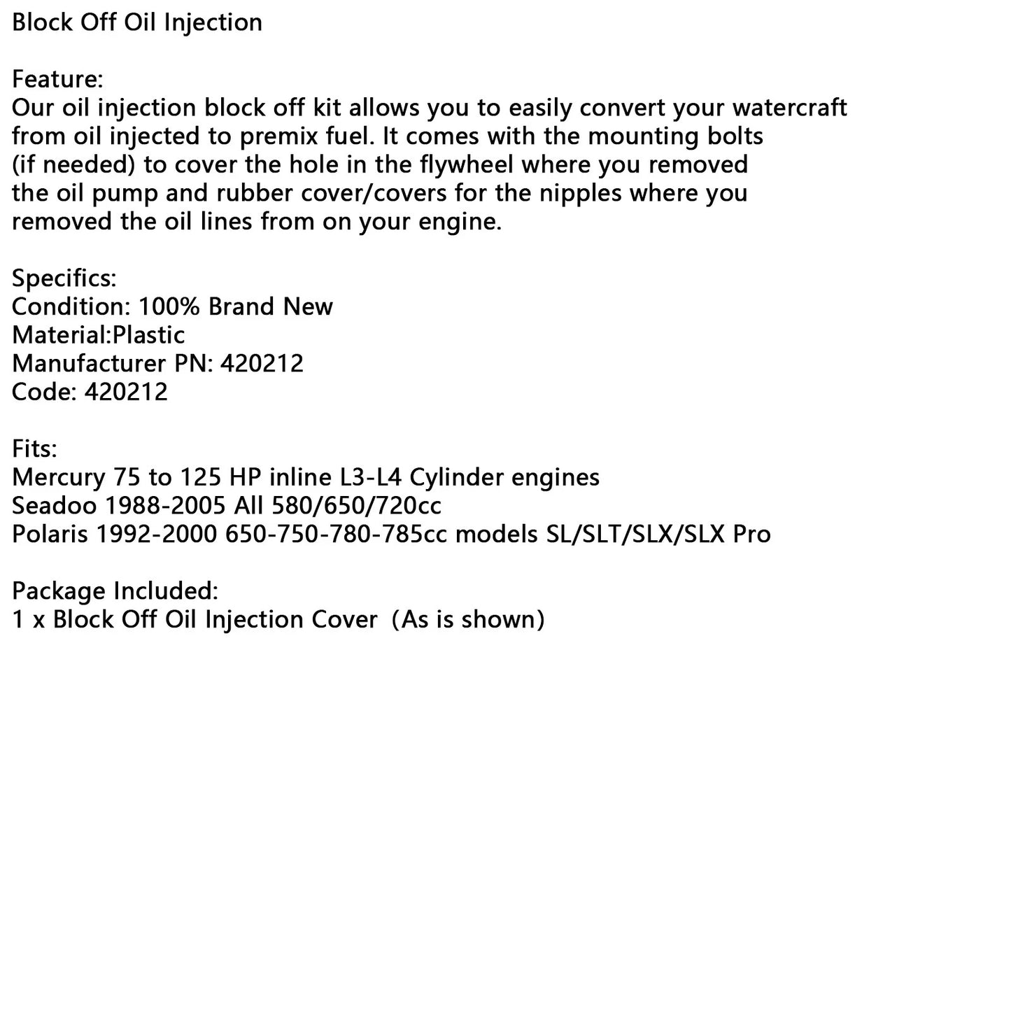 Block Oil Injection for Mercury 75-125 HP (2000-2006)