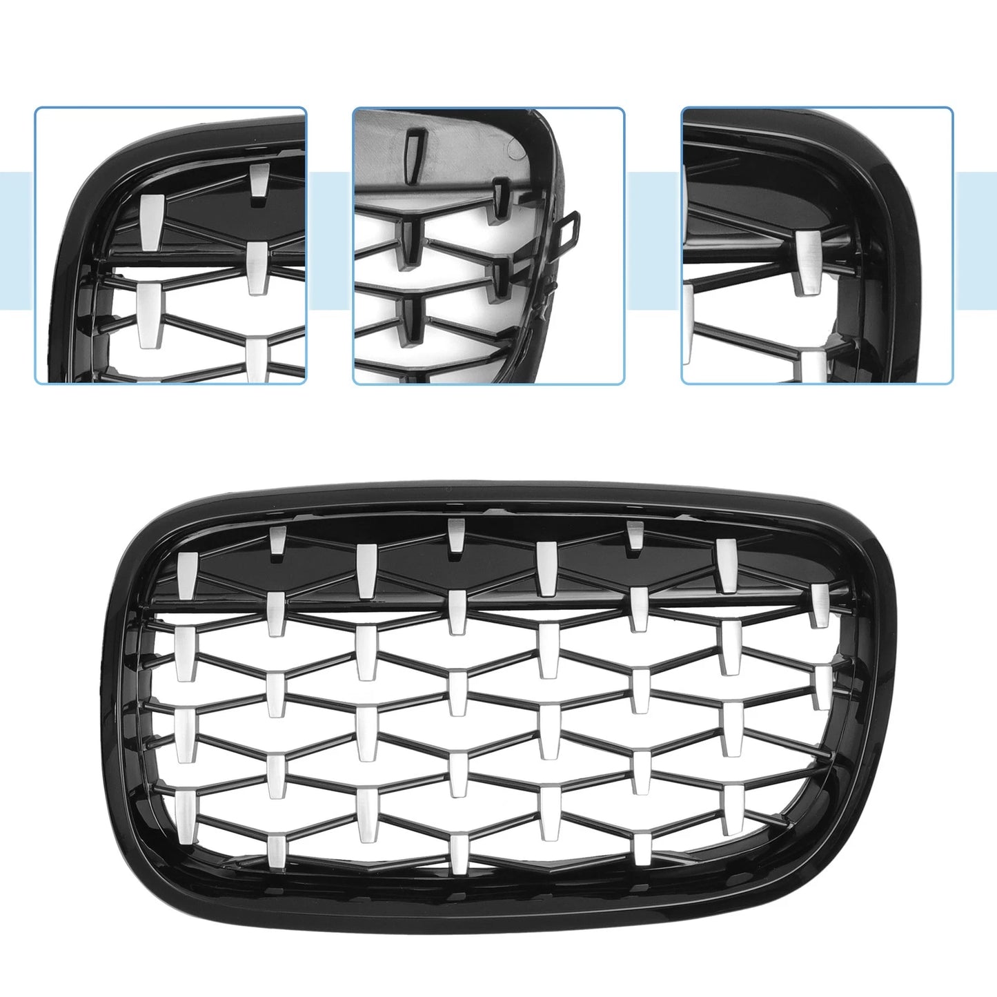 Front Hood Bumper Grille for BMW X5 X6 (2008-2013) - Black Silver Tone 1 Pair