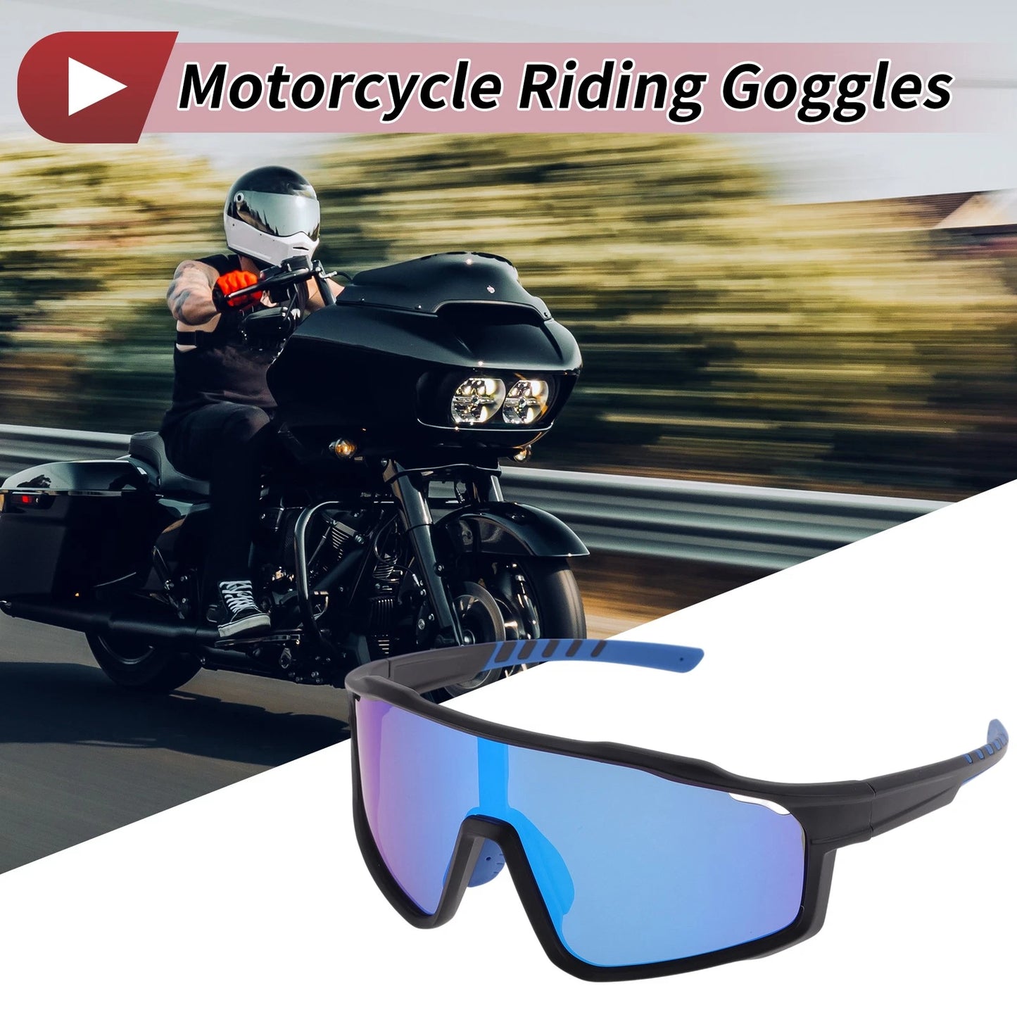 1 Set Motorcycle Riding Goggles for Blue Lens Black Blue Frame