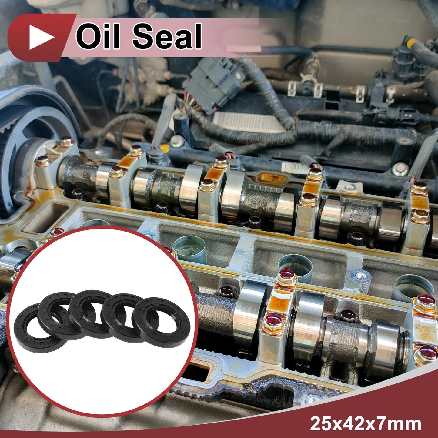 Rotary Shaft Seal 25x42x7mm Oil Seal Nitrile 70D Black 5 Pcs for Make Model