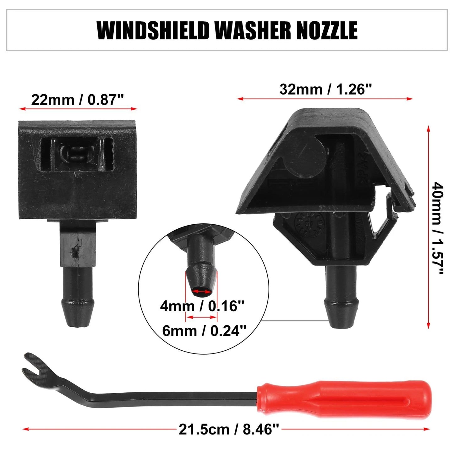 3 Pcs Front Windshield Washer Nozzles for Nissan Qashqai J10 (2007-2013)