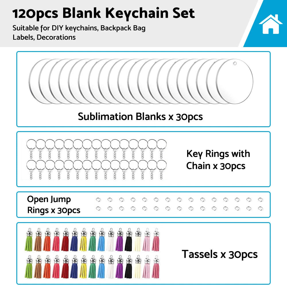 120PCS Sublimation Blanks Keychains Ornament Set with Tassels