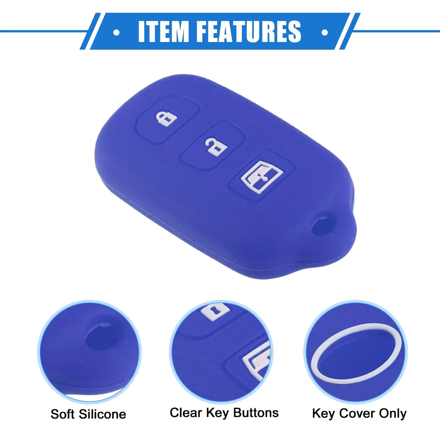 2 x Remote Key Fob Cases for Toyota 4Runner, Sequoia, Silicone, Blue