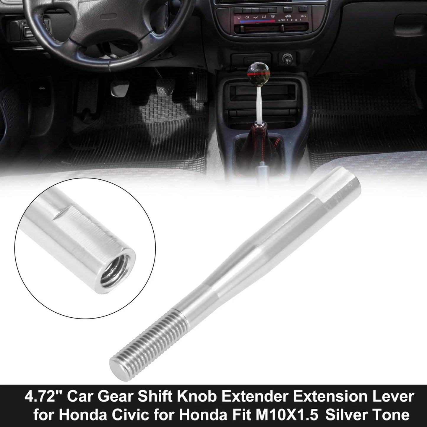 Shift Knob Extender for Honda Civic Fit M10X1.5 Silver Tone