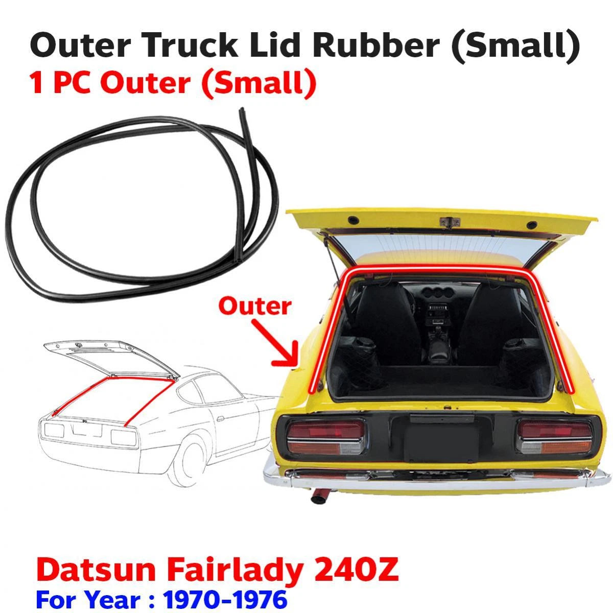 Trunk Lid Rubber Outer Fits Datsun Fairlady 240Z S30 S31 2D 3D Coupe 1970-73 D06