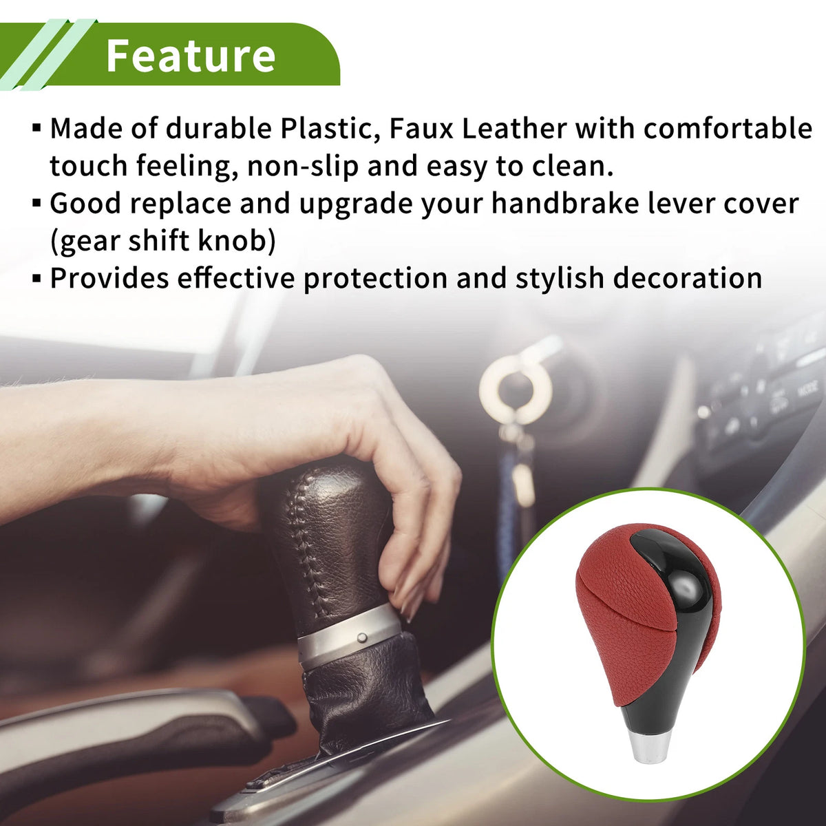 Automatic Gear Shifter Knob for Lexus ES350 2007-2015 - Plastic Faux Leather Red Black