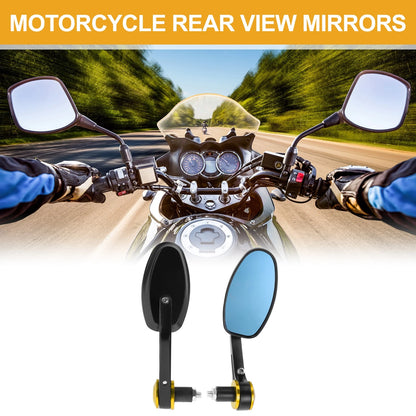 M8 Motorcycle Rear View Mirror Handlebar Mirror Black Gold Tone Aluminum