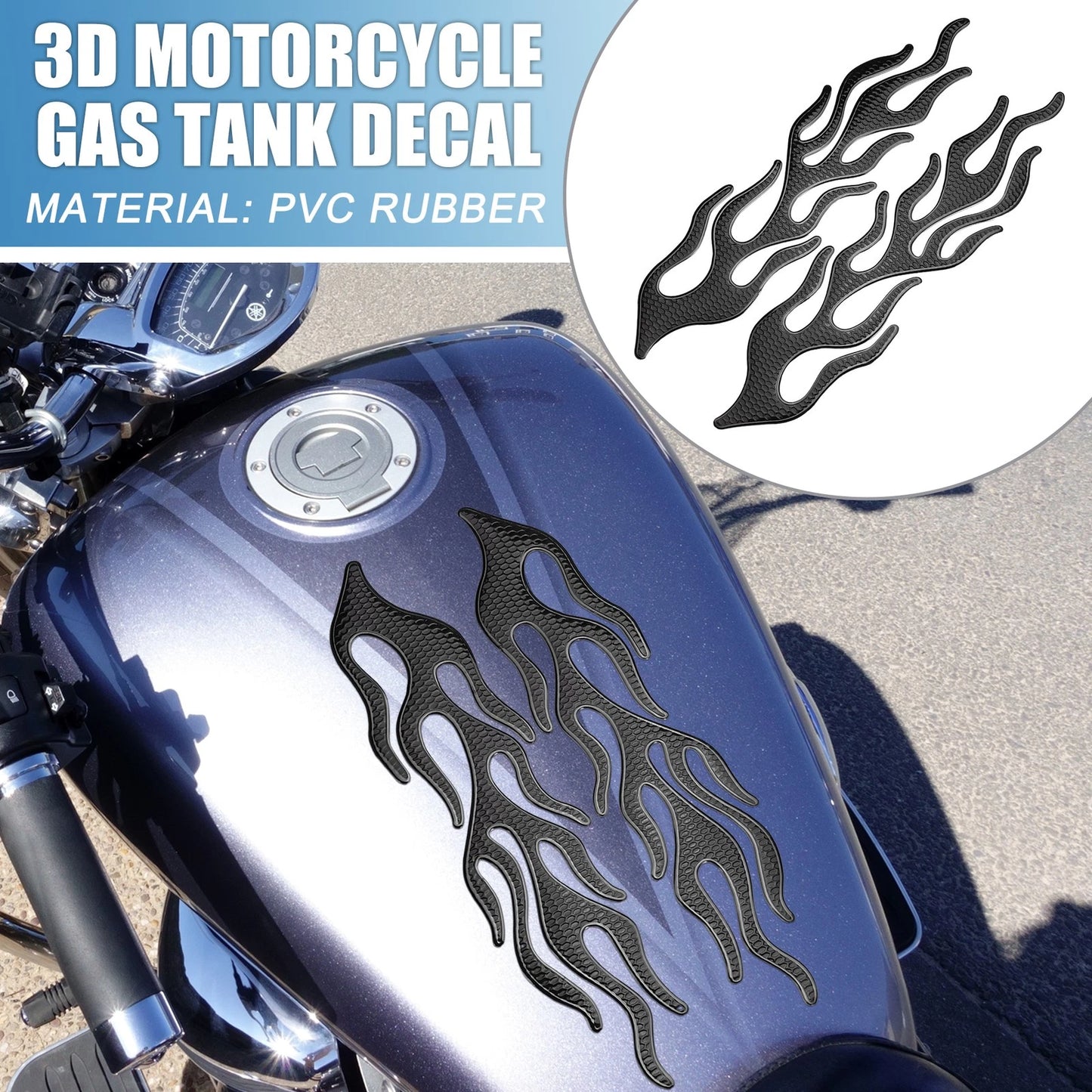 Universal 3D Gas Tank Decal 10.12''x4.80'' Tank Pad Sticker Black for Motorcycle