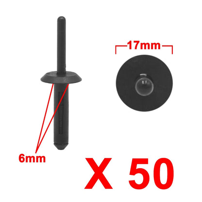 50 Pcs 6mm Plastic Rivets Fastener Clips for BMW