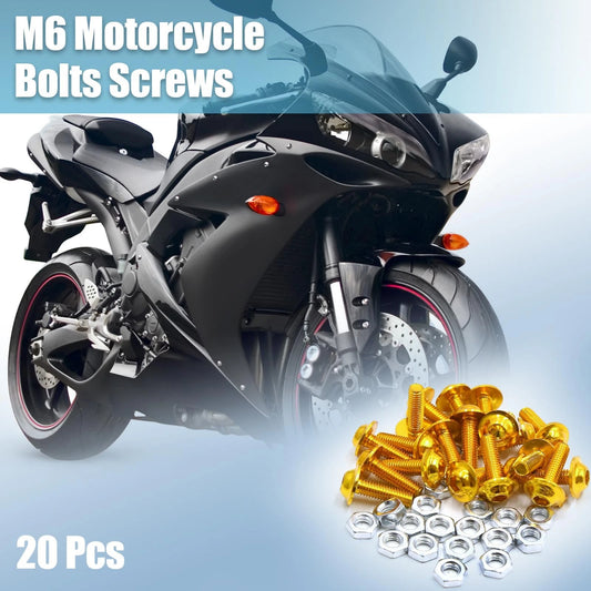 Bolts 20pcs M6 Gold Tone Aluminum Alloy Hex Socket Head for Motorcycle