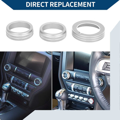 Headlight Tune Knob Cover for Ford Mustang 2015-2021 - Silver Tone 3 x Pieces