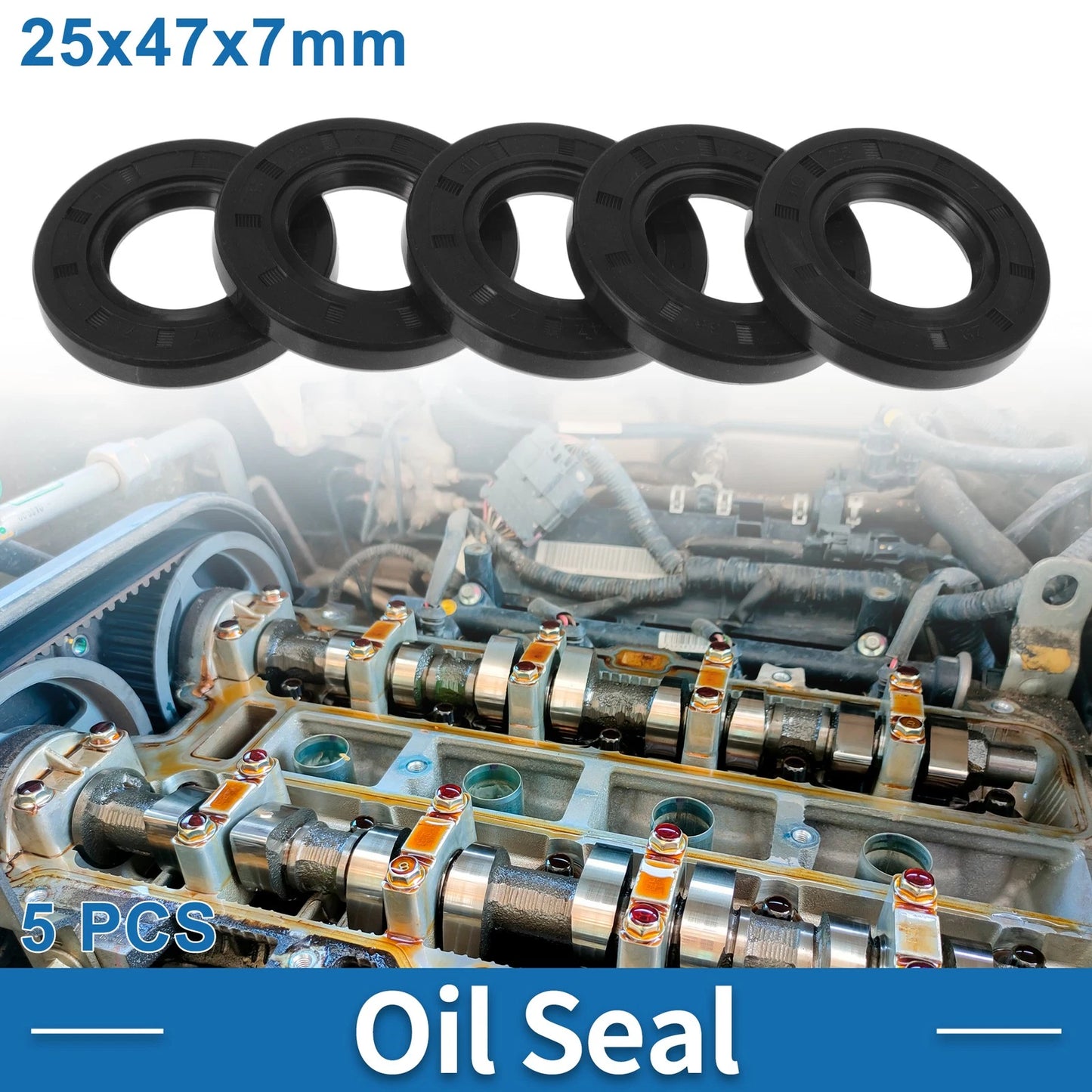 Oil Seal / 25x47x7mm Black / Rotary Shaft Seal for Universal