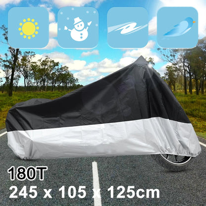 XL Rain Dust Motorcycle Cover Black+Silver Outdoor Waterproof UV Protector