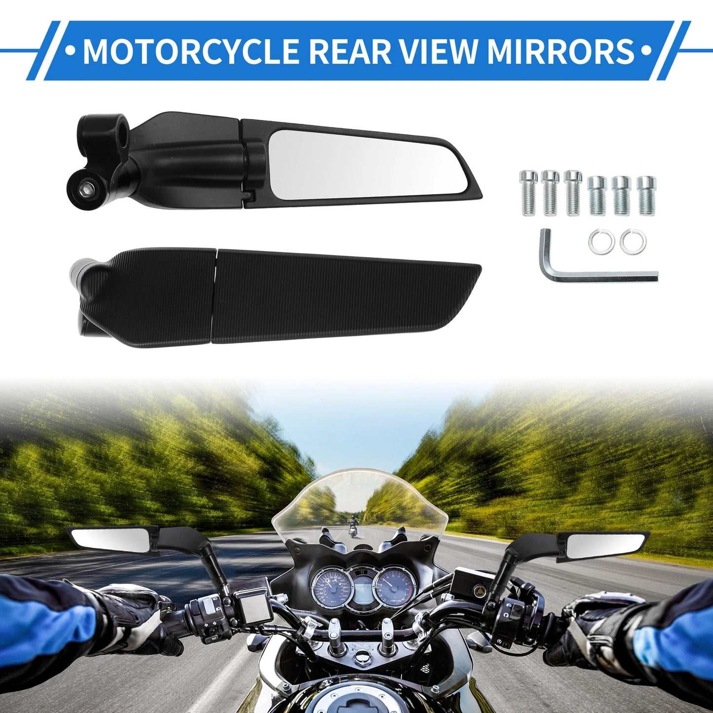 M8/M10 Rear View Mirrors Polygonal Shape Handlebar Mirror Black for Motorcycle