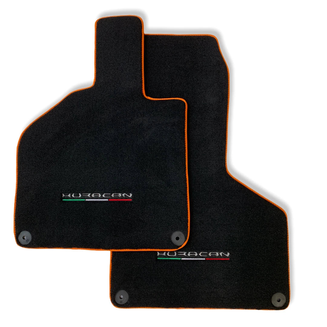 Floor Mats for Lamborghini Huracan Coupe Orange Rounds Black Tailored Carpet