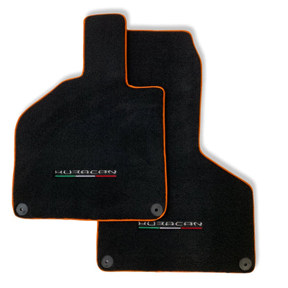Floor Mats for Lamborghini Huracan Coupe Orange Rounds Black Tailored Carpet