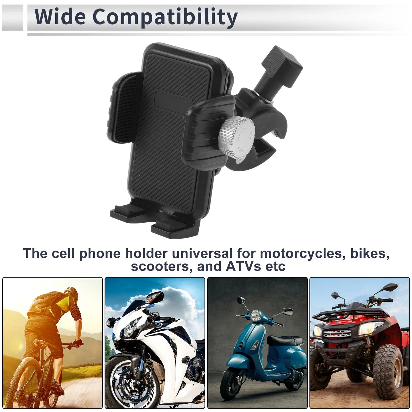 Motorcycle Phone Mount Holder 4.7–7.2 Phones Aluminum Alloy Black