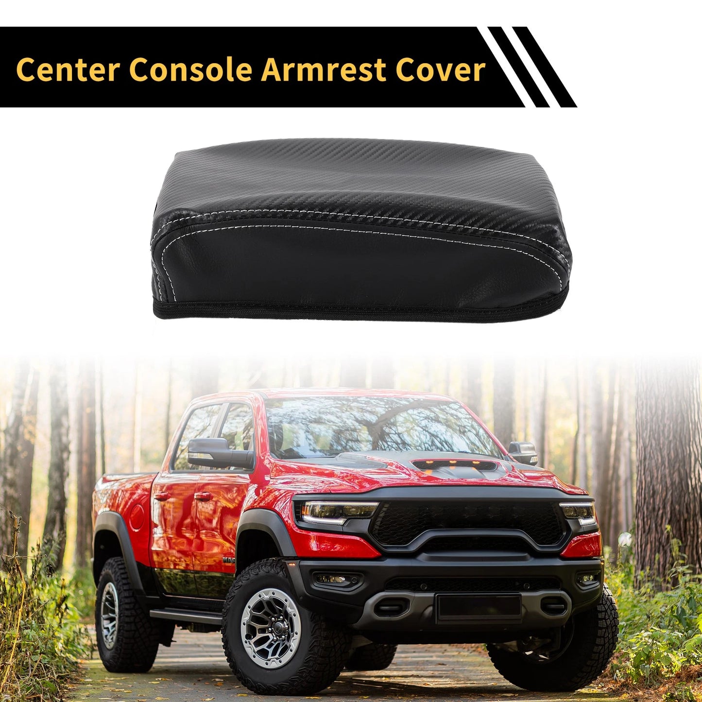 Center Console Lid Armrest Cover for Toyota Tacoma (2016-2020) Black Faux Leather