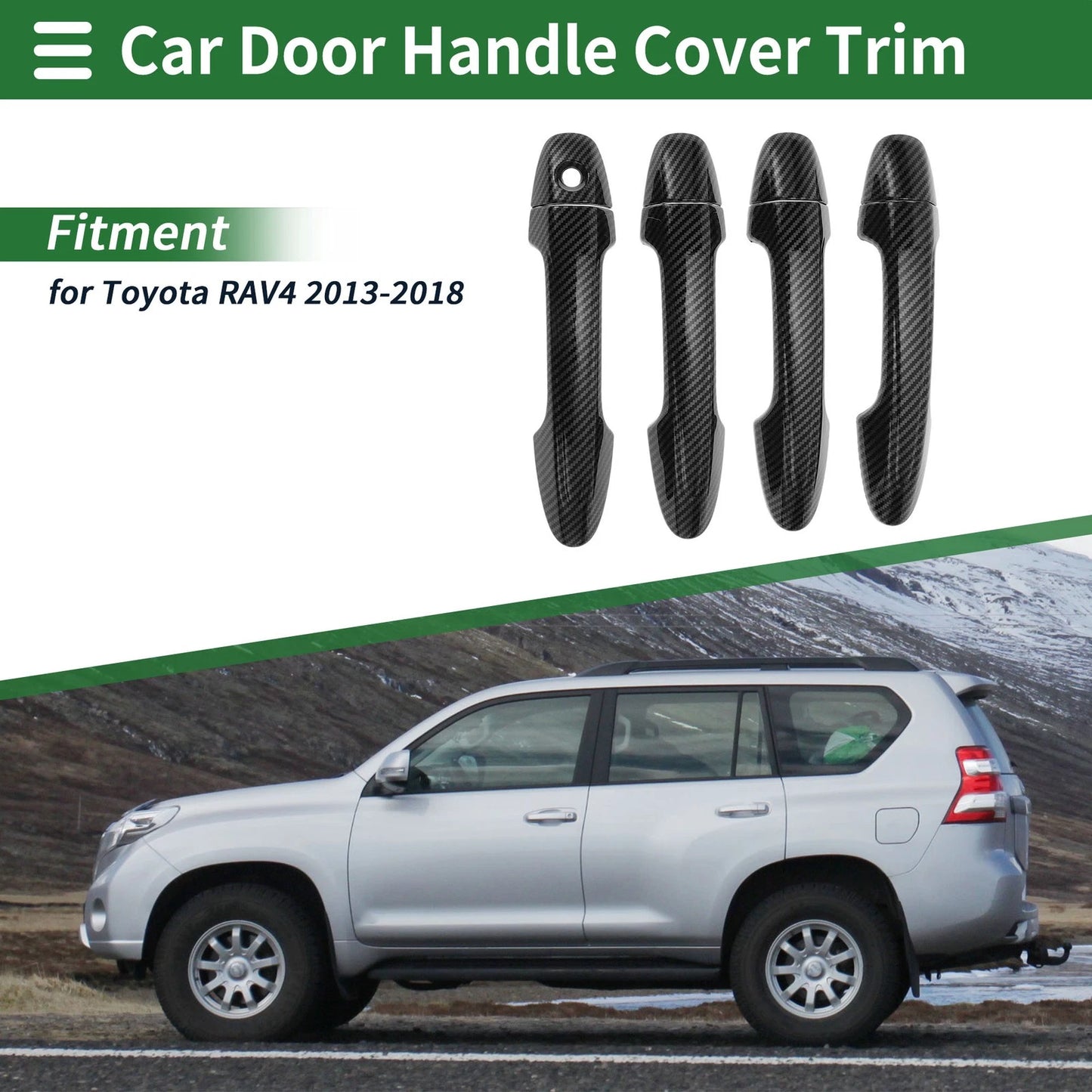 Door Handle Cover Trim Carbon Fiber Black for Toyota RAV4 (2013–2018)
